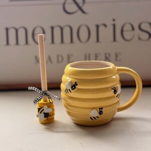 Bee-Themed Yellow Honey Mug with Stirrer